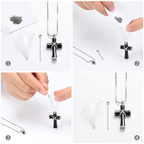 Minicremation Rope Winding Cross Cremation Ashes Urn Pendant Necklace Memorial Keepsake Jewelry Lord’s Prayer Cross Ashes Necklaces - color: Black with Crystal