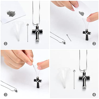 Minicremation Rope Winding Cross Cremation Ashes Urn Pendant Necklace Memorial Keepsake Jewelry Lord’s Prayer Cross Ashes Necklaces - color: Black with Crystal