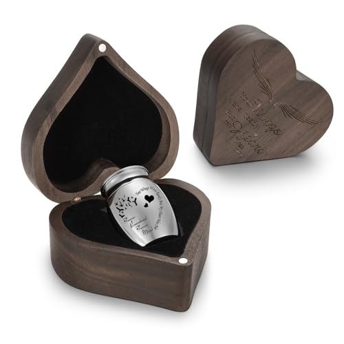 SOITIS Wooden Heart Box, Small Urn for Human Ashes Keepsake, 1.57 Inch Memorial Urn for Ash, Mini Urn for Human Ashes for Women Men, Funeral Cremation Keepsake Holder - color: Heart+bird