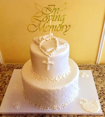 Happy Birthday in Heaven,In Loving Memory Cake Topper for Birthday,Anniversary,Funeral,Celebration of Life Party Supplies,Gold Glitter - color: In Loving Memory