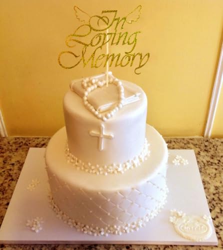 Happy Birthday in Heaven,In Loving Memory Cake Topper for Birthday,Anniversary,Funeral,Celebration of Life Party Supplies,Gold Glitter - color: In Loving Memory