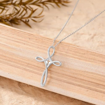 PROESS Cross Necklace for Women Men Sterling Silver Rose/Sunflower Cross Pendant Religious Jewelry Christmas Birthday Mothers' Day Gifts - color: 12-Zircon Cross