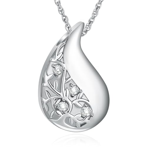 Tree of Life Teardrop Urn Necklace for Ashes Teardrop Crystal Cremation Jewelry Celtic knot Ashes Pendant Stainless Steel Keepsake Memorial Jewelry for Women Men - color: Silver