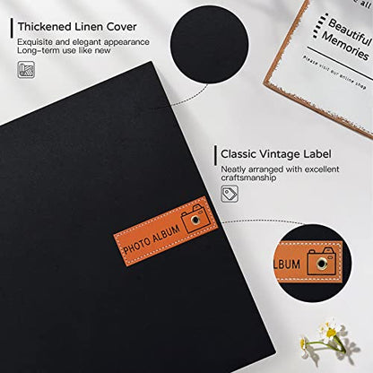 Popotop Large Photo Album Self Adhesive 4x6 5x7 8x10 Scrapbook Album DIY Picture Book,Gifts for Mom,Family Baby and Wedding,with Metal Pen and Plastic Board - color: Black, size: 11.5"x10.6"60pages