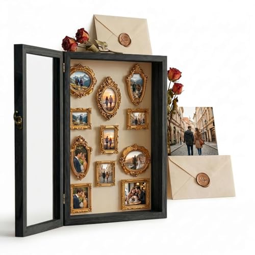 13x16 Nature Wood Black Shadow Box Frame, 1.57" Deep Glass Door with Lock | Solid Hardwood, Front Glass Door & Lock, Linen Back, Hidden Mounts, Perfect for Wedding Flowers, Pictures & Memory Box - color: Black, size: 13*16