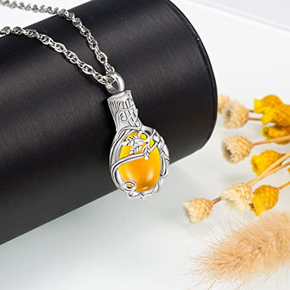 Gredstar Tree of Life Urn Necklace for Ashes, Birthstone Memorial Pendant | Teardrop Design, Love Symbol Detail, 12 Birthstone Colors, Stainless Steel, Ashes Holder, Funnel Kit Included - color: November