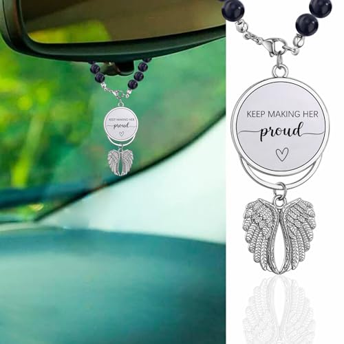 Memorial Car Charm Sympathy Gifts for Loss of Loved One | Ornament Hanging Rear View Mirror Accessories Grief Bereavement Gift, Memorial Gifts Idea for Loss of Mom Dad - color: Keep Making Her Proud-silver