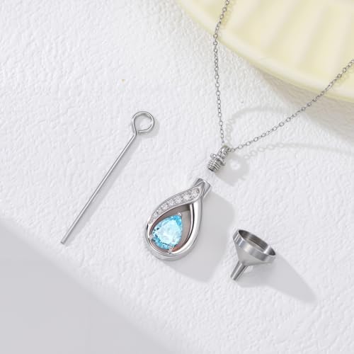 Teardrop Urn Necklace for Ashes Birthstone Keepsake Pendant Cremation Jewelry for Ashes Memorial Jewelry Gifts for Loss of a Loved One for Women - style: Mar-Aquamarine