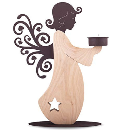 Wood Angel Tealight Candle Holder - Handcrafted Wooden Angel Candle Holder in Memory of Loved One - Guardian Angel Candlestick Holders - Angel Statues Memorial Gifts for Loss of Loved One