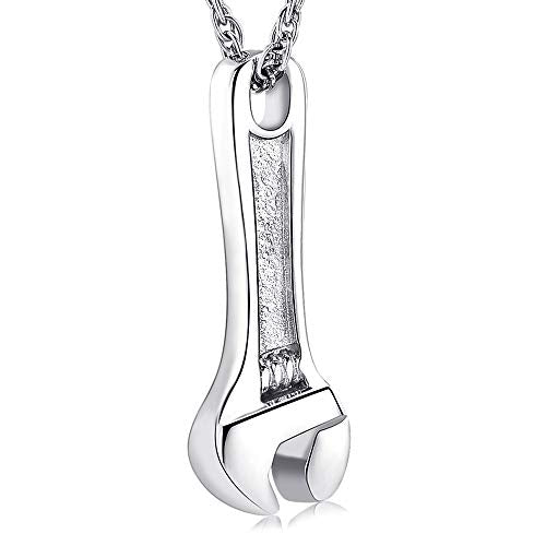 shajwo Wrench Urn Necklace for Ashes for Women Men Human Ashes Stainless Steel Hammer Cremation Jewelry for Ashes Pendant - color: Silver