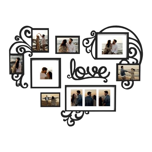 Jerry & Maggie - Photo Frame | Plaque College Frame - Valentine Wall Decoration Combination - Brown PVC Picture Frame Selfie Gallery Collage W Wall Hanging Mounting Design | Love Heart Shape - color: Black Heart