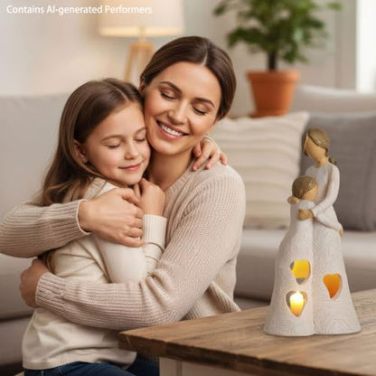 Best Mother Gifts from Daughter Unique Candle Holder Statue | with Flickering LED Light Sentimental Gifts for Mom Resin Mother Daughter Tealight Candle Holders Figurine (Frame for Free) - color: Gifts for Mom
