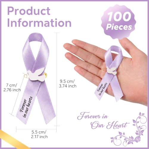 Geosar 100 Pcs Dove Funeral Memorial Ribbons Pins Memorial Service Respect Funeral Personalized Ribbon Bow with Safety Pins and White Dove for Mourning Mental Health Awareness Month Gifts(Lavender) - color: Lavender, style: Pigeon