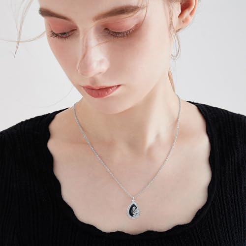 Rose & Daisy Urn Necklace - Sterling Silver Cremation Keepsake Memorial Jewelry - style: Rose Urn Necklace-Black Onyx