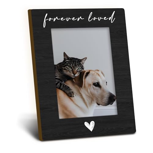 Pet Memorial Dog Cat Picture Frame 4x6, Loss of Dog Sympathy Gift Wooden Picture Frame, Memorial Gifts for Dogs Cats, Forever Loved Sympathy Decorative Photo Frames for Table Desk Decor - color: forever loved_1