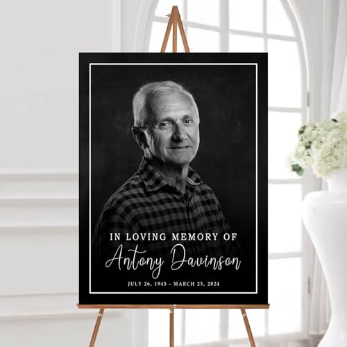 VIRAGIL Custom Funeral Welcome Sign, Black Memorial Sign, 24" W x 18" H, Plastic, Customizable Text & Photo, In Loving Memory - color: Design 20