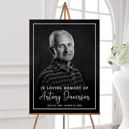 VIRAGIL Custom Funeral Welcome Sign, Black Memorial Sign, 24" W x 18" H, Plastic, Customizable Text & Photo, In Loving Memory - color: Design 20