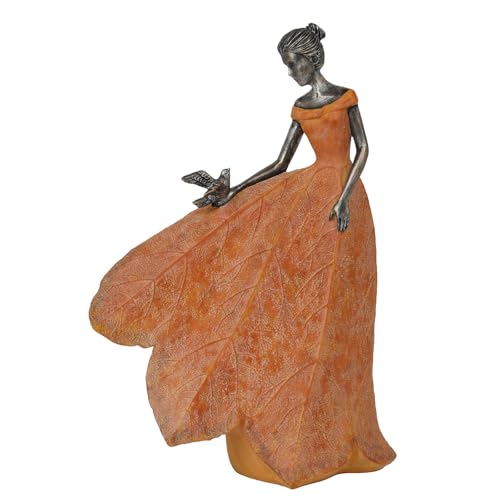 Guichifun Fairy Statue Orange Leaf Angel Girls Fall Decor | Resin, Outside or Inside, Rustic Garden Outdoor Yard, Gift 8.5 x 5.25 x 12 Inch - color: Orange-bird, size: Large