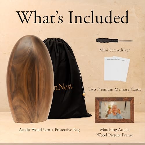 Wooden Urn for Human Ashes Adult Female Man, Wood Urn with Picture Frame