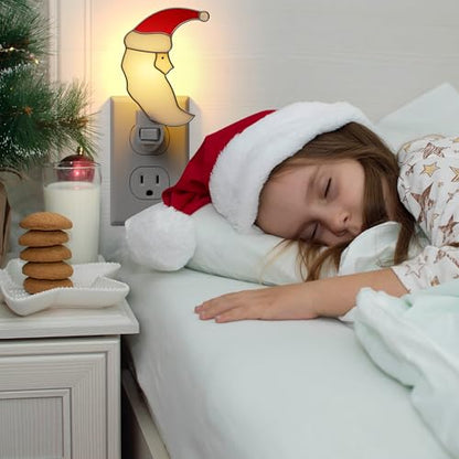 Staiend Glass Christmas Santa Moon Plug in Night Lights for Home - color: Christmas Moon