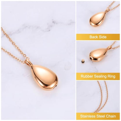 uxcell Drop Cremation Necklace Waterproof Keepsake Pendant with Funnel Kit for Ashes - color: Rose Gold