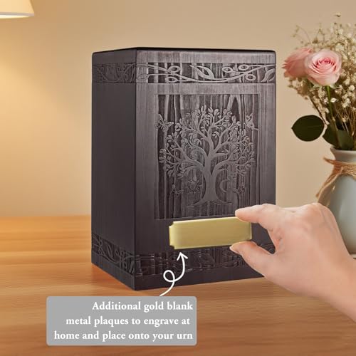 Abooxiu Cremation Urns for Human Ashes Adult Male Female, Wooden Tree of Life Medium Keepsake Urns for Ashes, Burial Funeral Memorial Decorative Urns for Men Women Pets Dog Urn- Up to 200 lbs