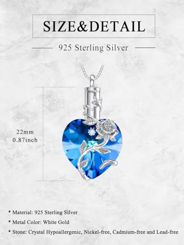 OCJ Heart Rose Flower Urn Necklace for Ashes Women Birthstone Cremation Necklaces Sterling Silver Memorial Cremation Jewelry Gifts - color: 09-Sep-Sapphire