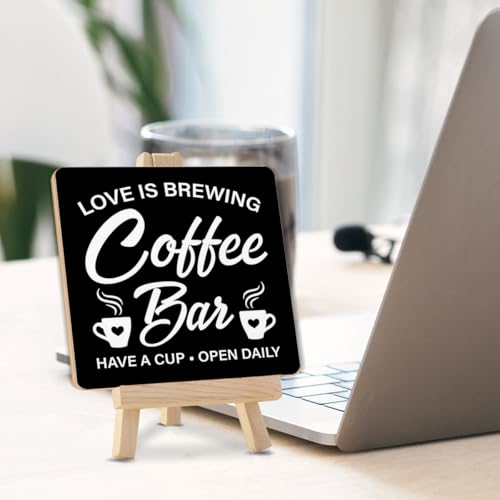 Coffee Signs, Coffee Bar Wood Sign with Easel Home Kitchen Desk Shelf Tabletop Table Decor - color: WS07