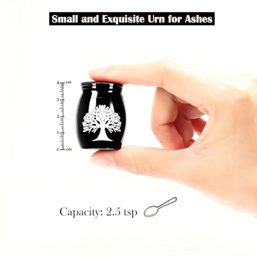 Small Urn for Human Ashes | Mini Urn, With Necklace, Heart Box, Memorial Gift - color: Black