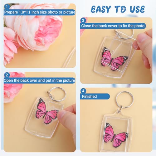 Xthrotsenk 150 Pcs Photo Keychain Insert, Acrylic Picture Keychains, Clear Blank Keyring Photo Insert Frame, Personalised Photos Key Holder, Rectangle Blank Photos Keychains, 2.2 x 1.6 Inch