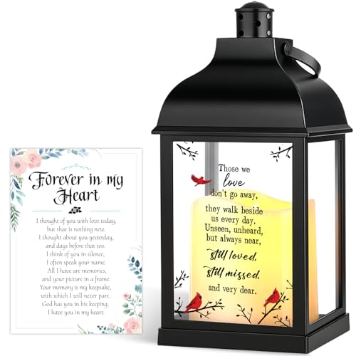 Baquler 1 Pcs Memorial Lantern Gifts with Card Bereavement Gift for Loss of Loved One Remembrance Sympathy White Handle Memory Lantern Presents with LED Candle and Card, Battery Included (Elegant) - style: Elegant