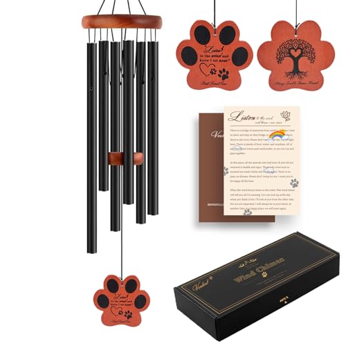 VENBEEL Pet Memorial Wind Chime, 28" Dog Memorial Gifts for Loss of Dog, Pet Loss Sympathy Bereavement Remembrance Gift - color: C-petpaw-black