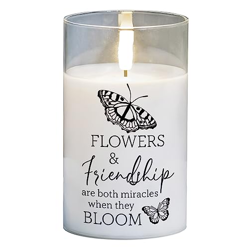 Cottage Garden PGC-05-40WH Flowers & Friendship are Both Miracles 5 x 3 Inch Flickering Flame LED Glass Candle - style: WH Flowers & Friendship Are Both Miracles