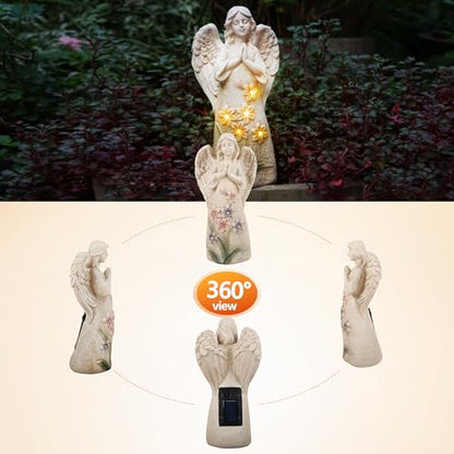 Garden Angel Statues Outdoor Decor 9.6 inches 6 LED Lights Solar - style: Angle 9.6in