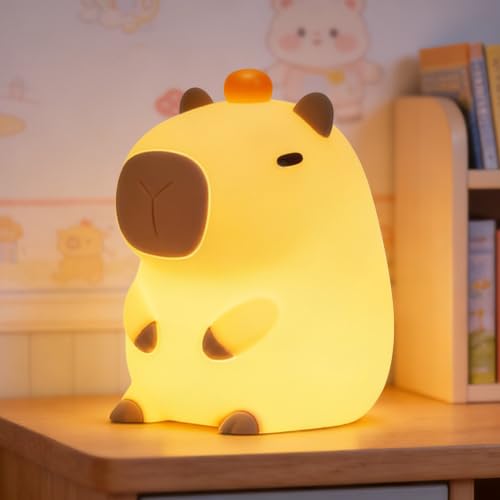 FAMIDUO Capybara Silicone Night Light, Dimmable Squishy Lamp, 20-Min Timer | BPA-Free Soft Silicone, Nursery & Kids Room Decor,Touch Bedside Light College Dorm, Cute Capibara Gift for Girls Boys Baby - color: Capybara Orange