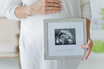 Kate & Milo Love at First Sight Rustic Sonogram Photo Frame | Holds 4" x 5" Ultrasound Photo, Rustic Neutral Design, Easel or Wall Display, Pregnancy Announcement Keepsake - style: Love at First Sight