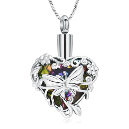 Yinplsmemory Butterfly Cremation Jewelry Urn Necklace for Ashes for Women - color: Rainbow