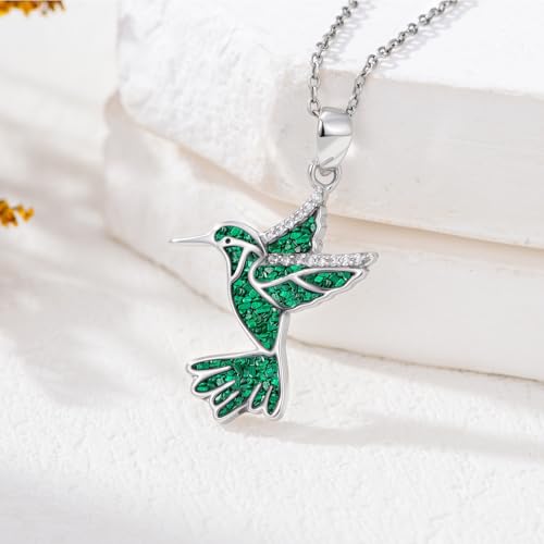 Dove/Hummingbird/Red Cardinal/Dragonfly/Butterfly Necklace 925 Sterling Silver Turquoise/Opal/MoonStone/Crystal/Malachite Bird Necklace Dove Pendant Jewelry for Women Men - color: Hummingbird Malachite