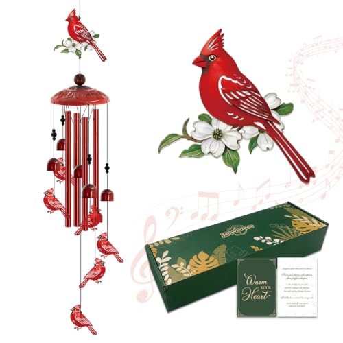 Cardinal Wind Chimes for Outside, Cardinal Gifts for Women Mom Grandma | Red Bird Decoration, Memorial Birthday Yard Garden Outdoor Decor