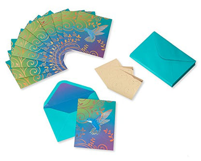 Papyrus Blank Cards with Envelopes, Hummingbird (12-Count) - color: blue, teal, purple, gold