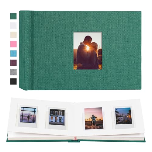 Instax Mini Photo Album with Writing Space, 56 Pockets, Green | Compatible with 2x3 inch & Polaroid Pictures, Recessed Clear Pockets, Wedding Guest Book and Family Memories - color: Green, size: 52 Pockets