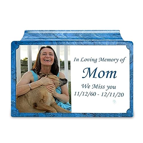 GetUrns Cultured Marble Urn Vault by Mackenzie with Personalized Picture and Text for Human Ashes I Mystic Blue Adult Urns for Male and Female I 210lbs - color: Mystic Blue