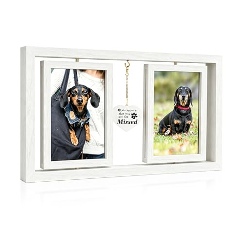 ATOBART Pet Memorial Gifts Twin Rotating Wooden Picture Frames - color: White