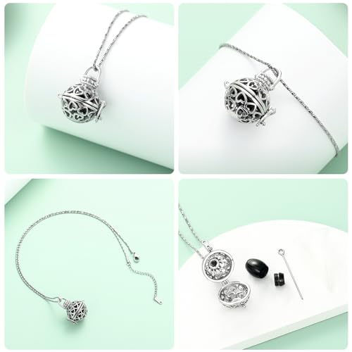 Yinplsmemory Cremation Jewelry Urn Necklace for Ashes with Mini Keepsake Jar - color: Silver&black