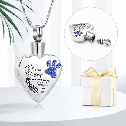 memorial jewelry Your Wings were Ready, But My Heart was Not Stainless Steel Carved Locket Cremation Urn Necklace for Pet Dog Cats - color: Your Wings-Blue