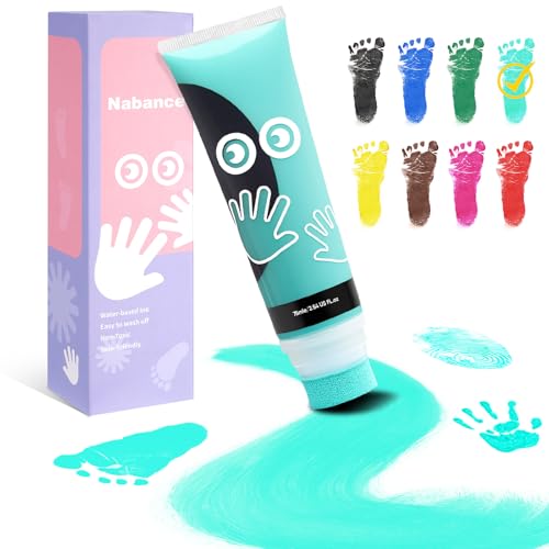 Nabance 2.54 fl oz Mint Green Baby Hand and Footprint Friendly Paint, Dog Cat Paw Print Safe Paint, Non-Toxic Acid-Free, Safe Gentle for Home School Christmas New Year DIY Keepsake Stamp - color: Mint Green