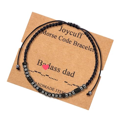 JoycuFF Inspirational Morse Code Bracelets for Men Women Mothers Day Fathers Day Birthday Christmas Gifts for Mom Mother Father Daughter Aunt Grandmother Jewelry Cord Wrap Memorial Graduation - style: Badass dad