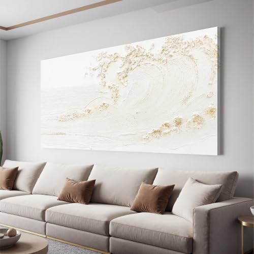 Canvas Wall Art Decor White Wall Art Silent Waves With Gold Canvas Art Wall Decor Wall Art Painting Decorations Artwork Wall Art Prints For Room Living Room Bedroom Office Decor 20x40 Inch - color: White, size: 40"L x 20"W