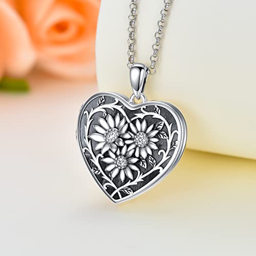 Dorunmo Locket Necklace 925 Sterling Silver Pictures Photo Keep Someone Near to You Custom Lockets Mother's Day Jewelry Personalized Photo Locket Gifts - color: B-Sunflower, style: Locket Only