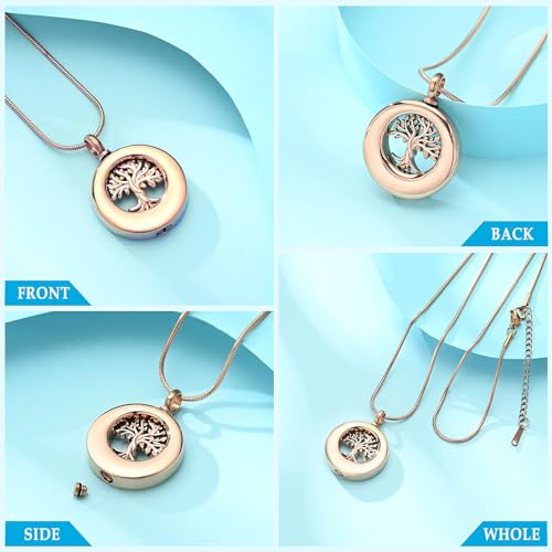 Hearbeingt Tree of Life Urn Necklaces for Ashes Circle Cremation Jewelry - color: A-Rose Gold